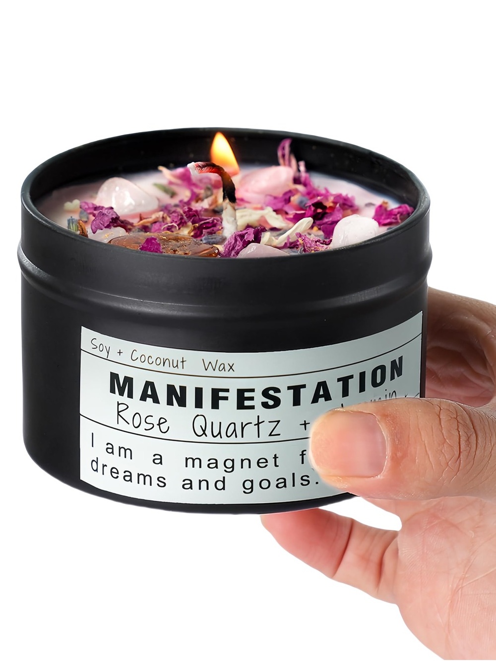 Manifestation Rose Quartz Scented Candle - Black NWOT